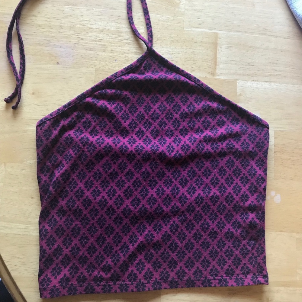 Sexy Cropped Top, Burgundy Tie Around Neck